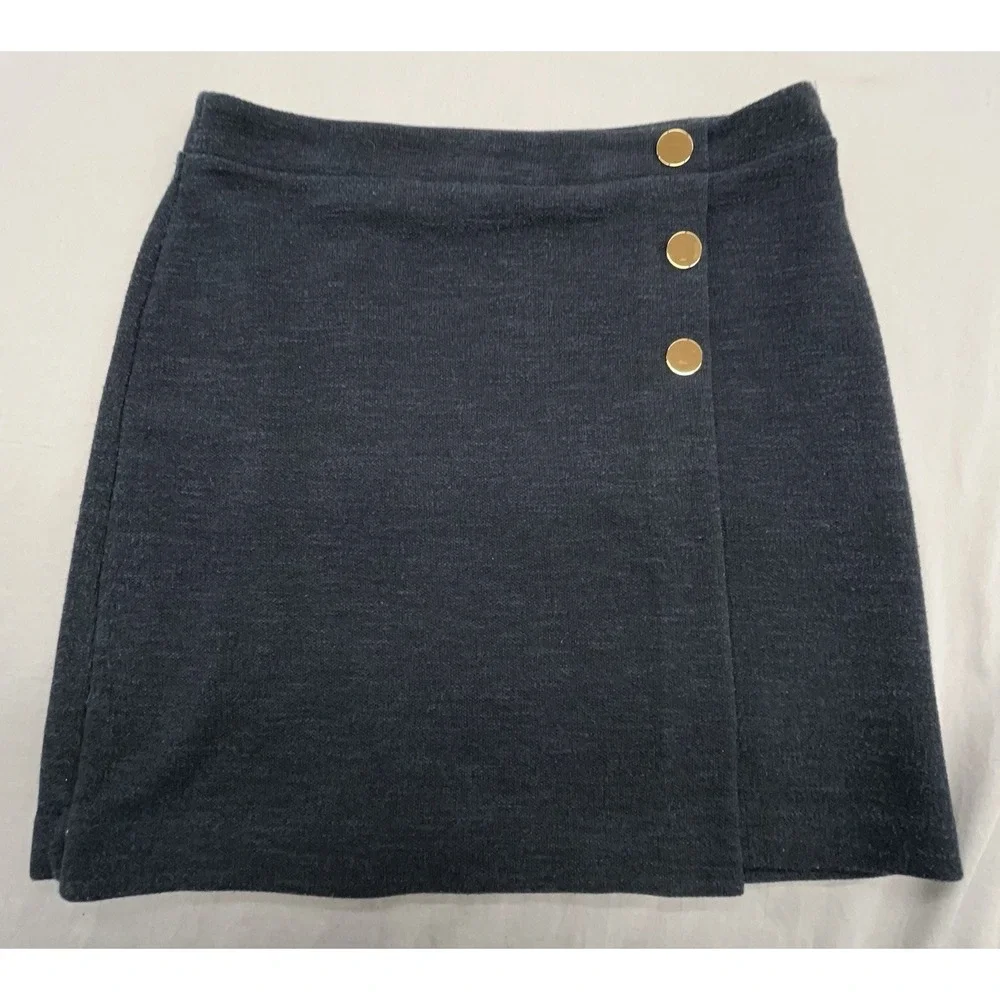 Mini Skirt 8 Navy Blue Gold Buttons Stretch Preppy Classic Nautical Sailor Beach